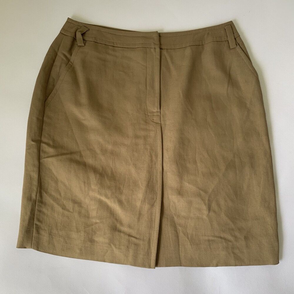 Linda Allard Ellen Tracy Skirt Women 10 Petite Brown Linen Pockets Career Work‎